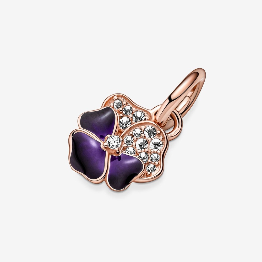 Deep Purple Pansy Flower Dangle Charm